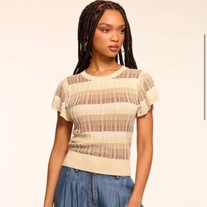 Ramy Brook Rebecca Plaid Knit Flutter Sleeve Top